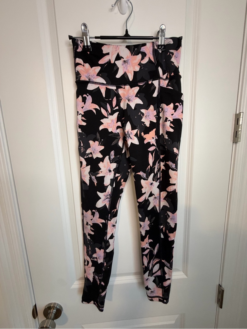 Victoria's Secret Black Leggings with Light Pink Floral Print